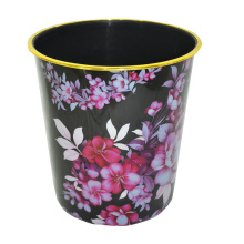 Black Plastic Flower Printed Open Top Garbage Bin (B06-2012-2)